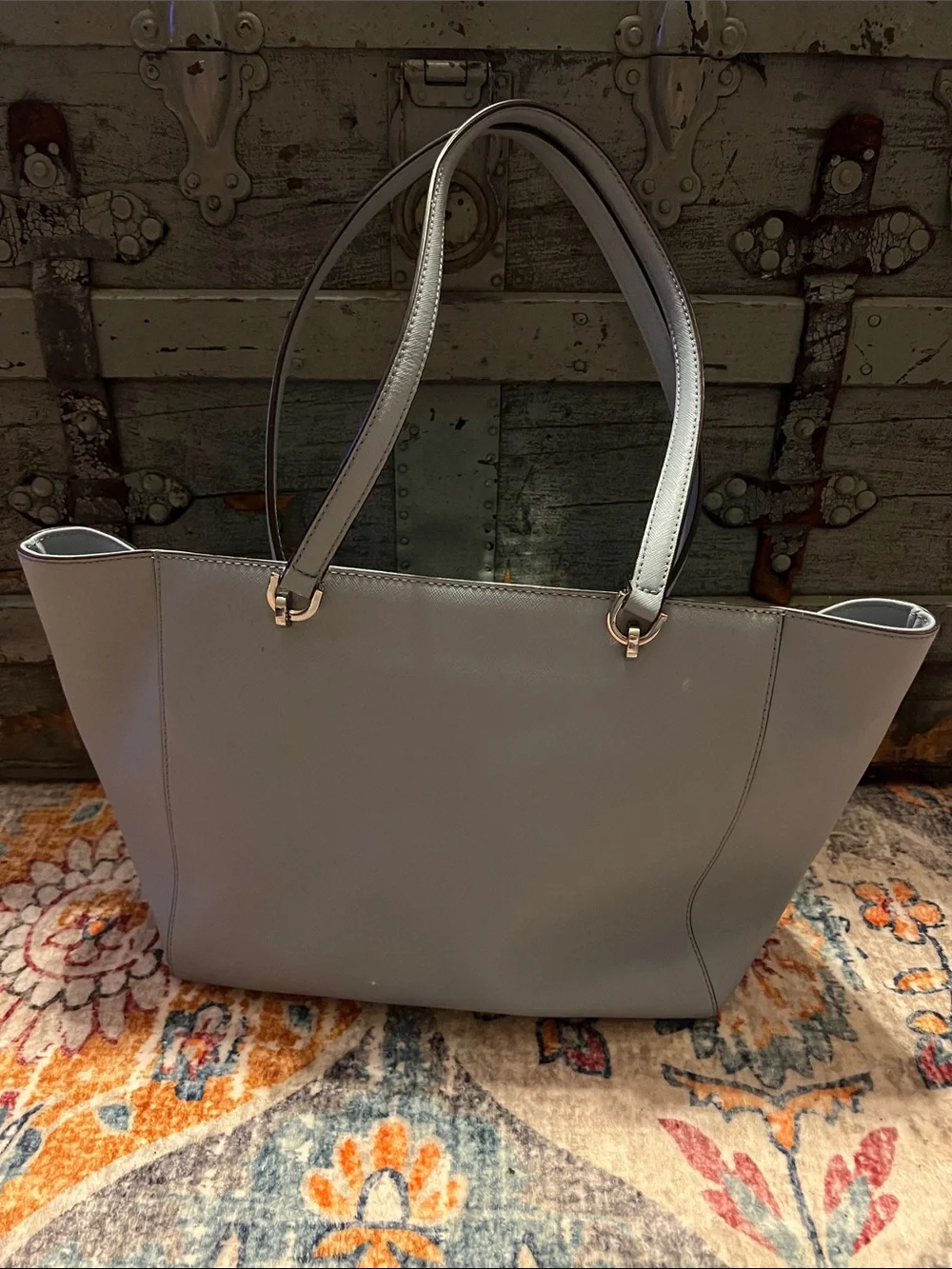 Michael Kors Baby Blue Leather Tote with Silver Lock & Hardware